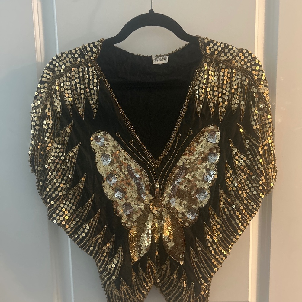 100% silk made in India sequined butterfly top